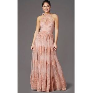 High-Neck Long Halter Formal Dress in Blush Pink